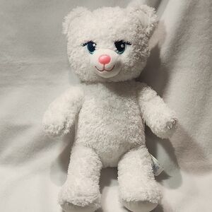Build-A-Bear Fluffy White Teddy with Blue Eyes